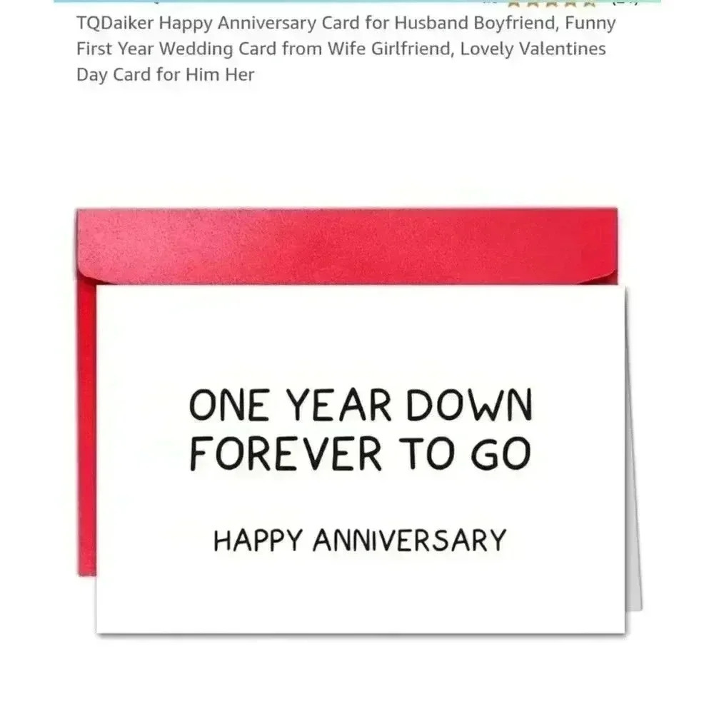 Unbranded Anniversary Card,‎ Greeting Card, One Year Down Forever To Go, Red